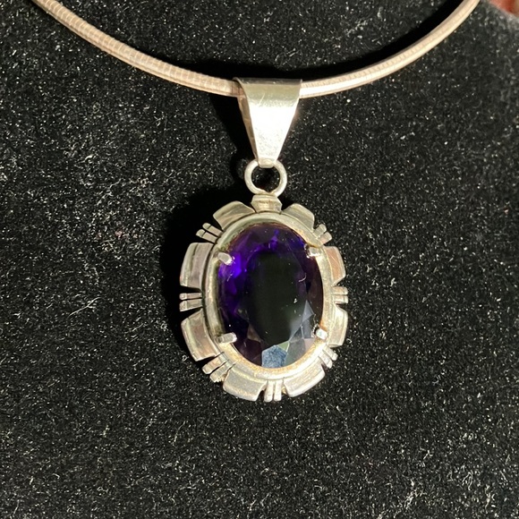 Native American Navajo Sterling Carl Quintana Amethyst 2 1/4” Pendant 18” Omega - Picture 2 of 4